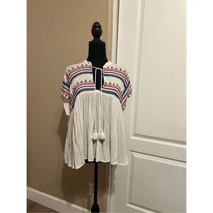 Lovestitch white and blue boho blouse